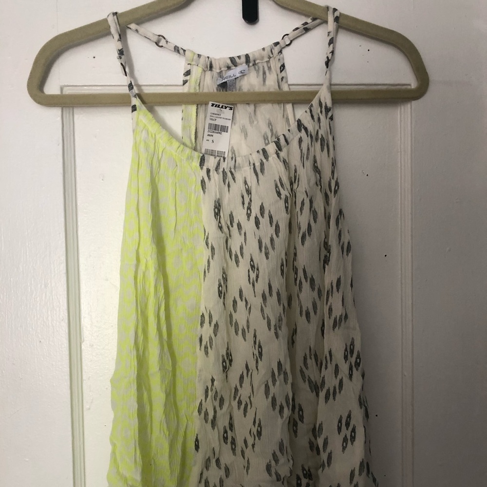 Tillys neon green and white tank